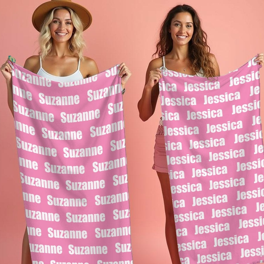 Personalized Name Bold Flamingo Pink Beach Towel - Image 4