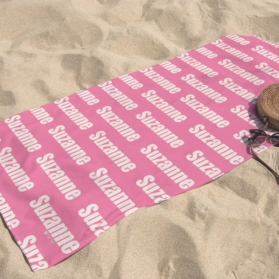 Personalized Name Bold Flamingo Pink Beach Towel - Image 3