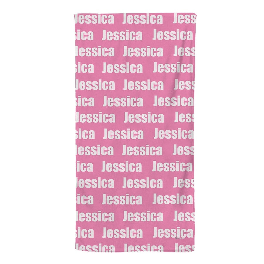 Personalized Name Bold Flamingo Pink Beach Towel - Image 2