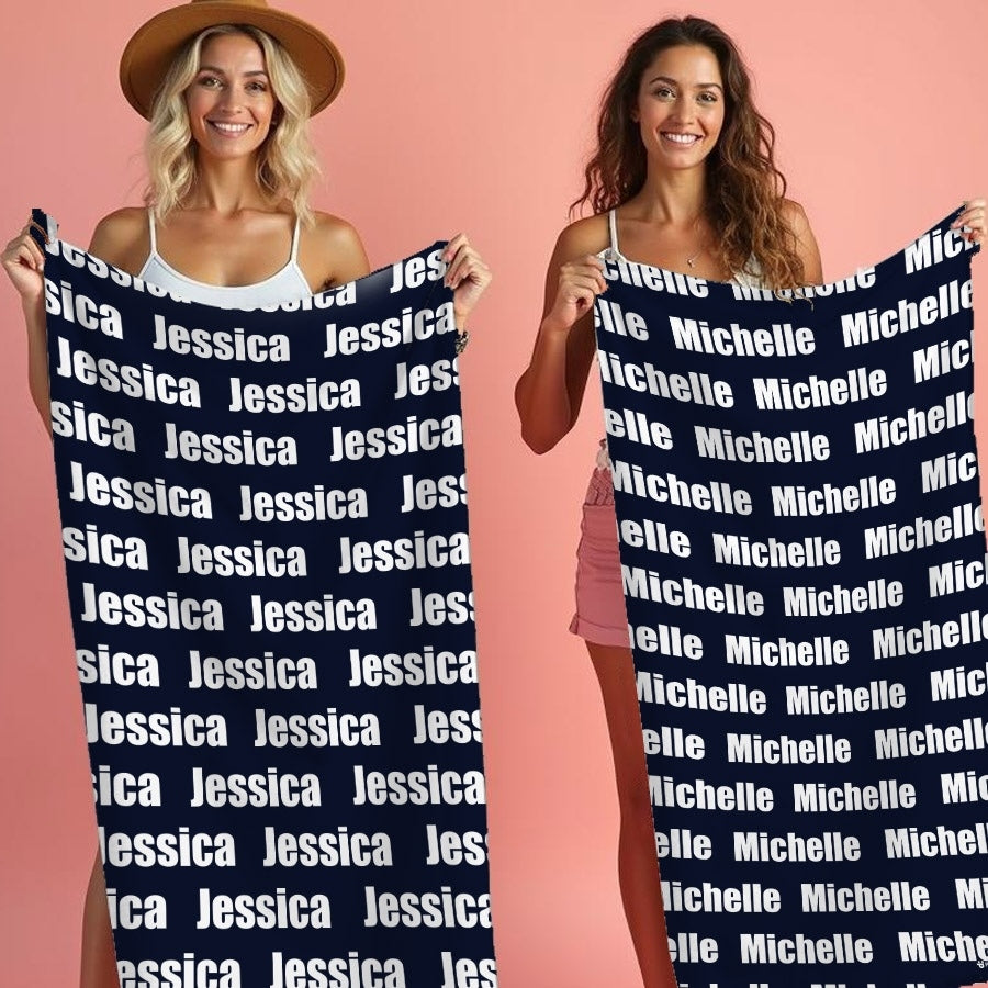 Personalized Name Bold Navy Beach Towel - Image 1