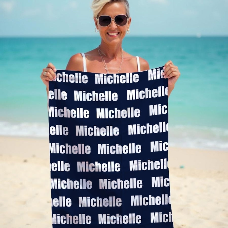 Personalized Name Bold Navy Beach Towel - Image 5