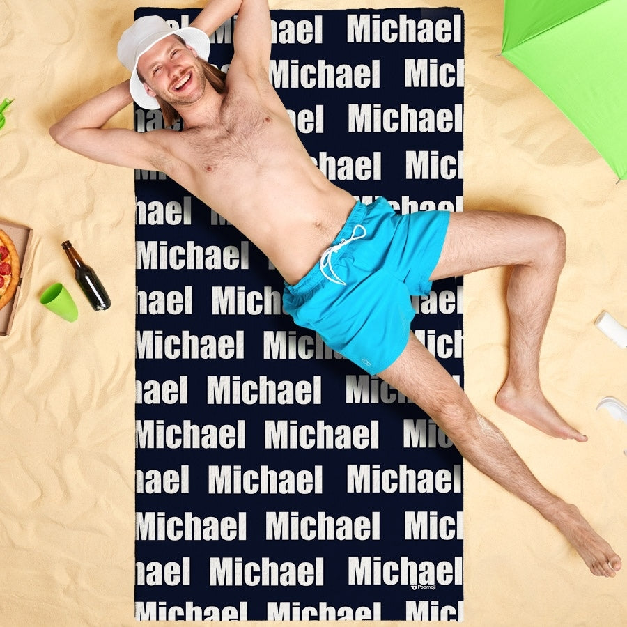 Personalized Name Bold Navy Beach Towel - Image 3