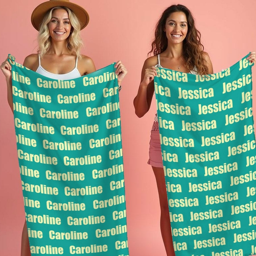 Personalized Name Bold Turquoise Beach Towel - Image 1