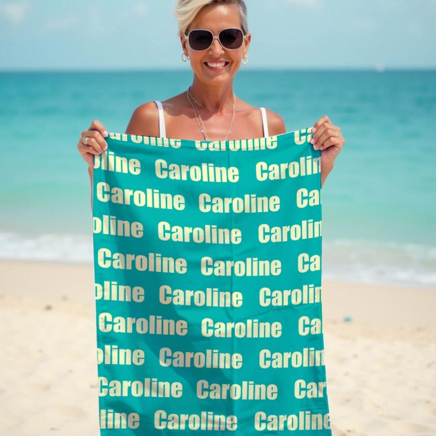Personalized Name Bold Turquoise Beach Towel - Image 4