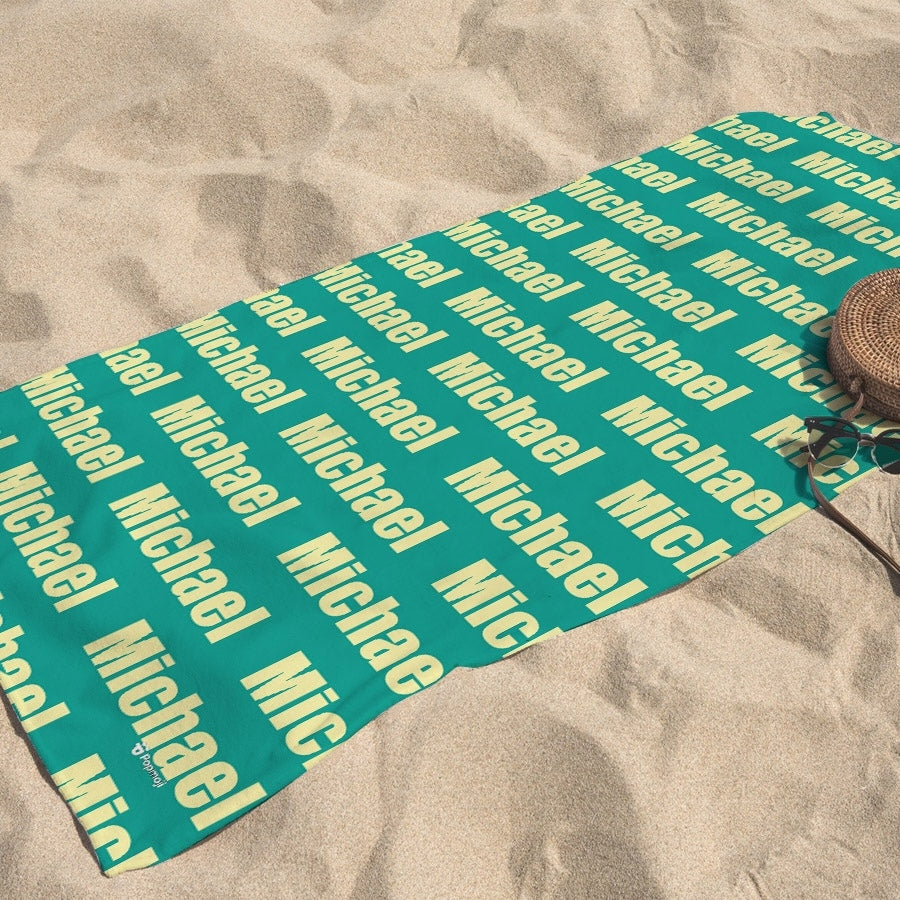 Personalized Name Bold Turquoise Beach Towel - Image 2