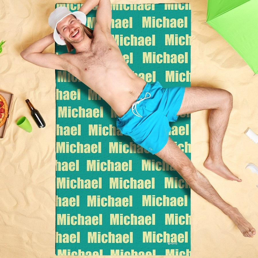 Personalized Name Bold Turquoise Beach Towel - Image 3