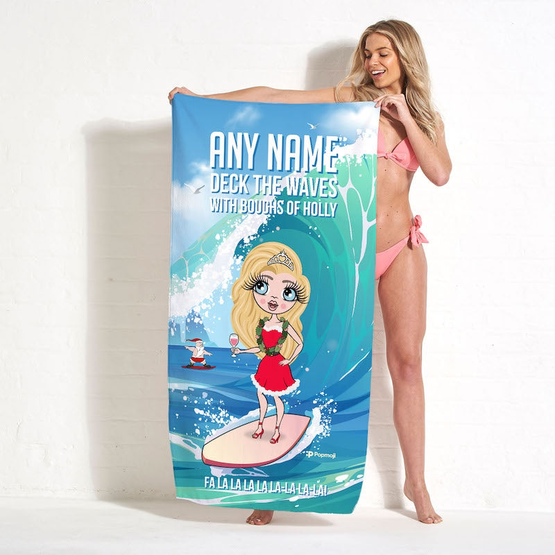 Womens Personalized Deck The Waves Beach Towel