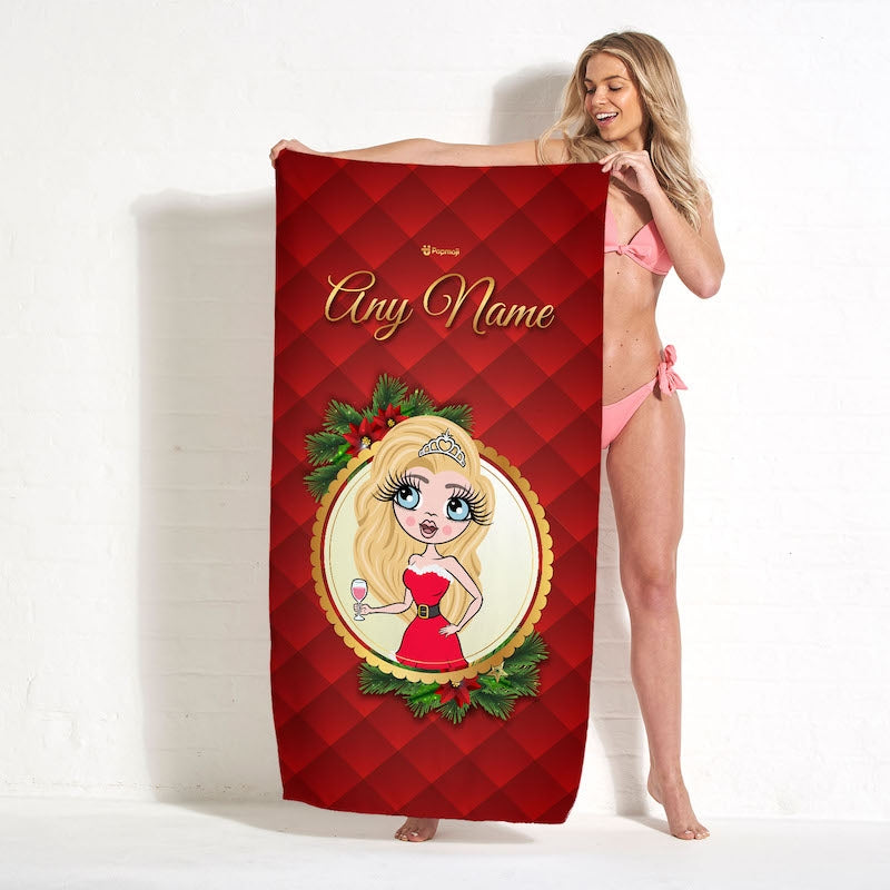 Womens Personalized Festive Wreath Beach Towel