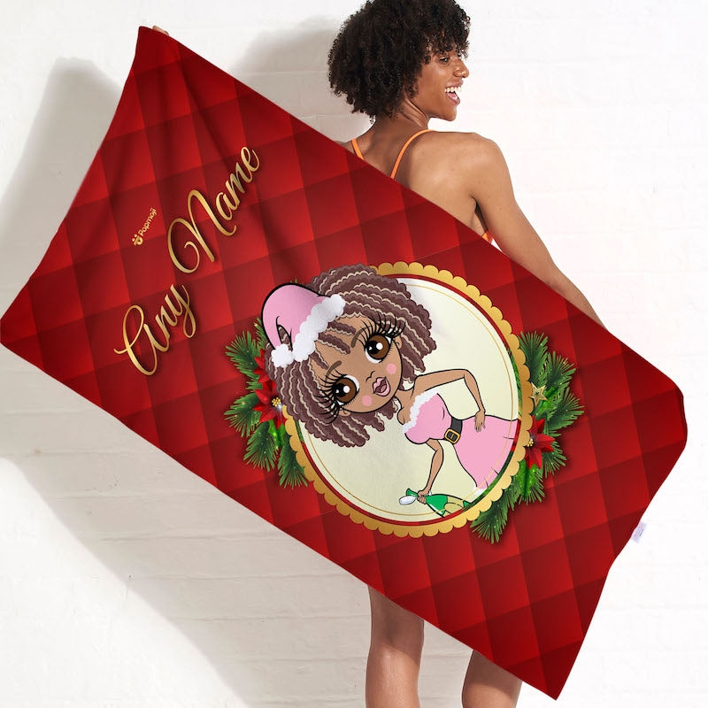 Womens Personalized Festive Wreath Beach Towel