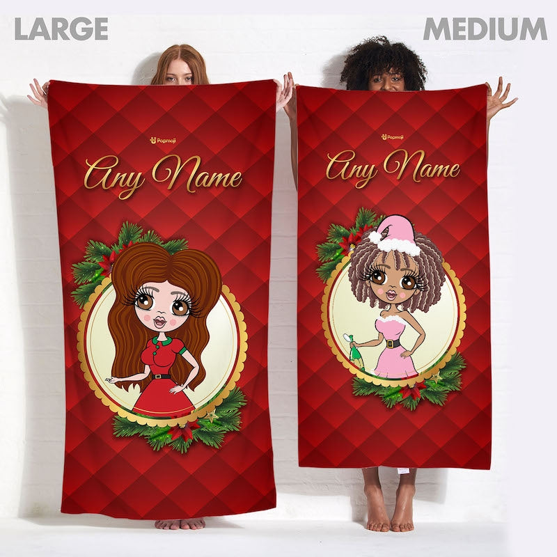 Womens Personalized Festive Wreath Beach Towel