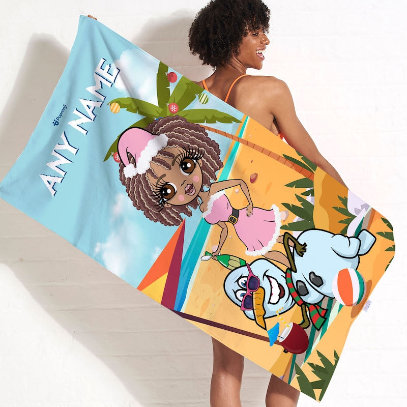 Womens Personalized Tropical Snowman Beach Towel