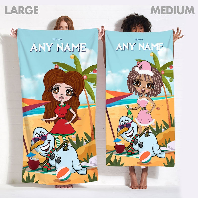 Womens Personalized Tropical Snowman Beach Towel