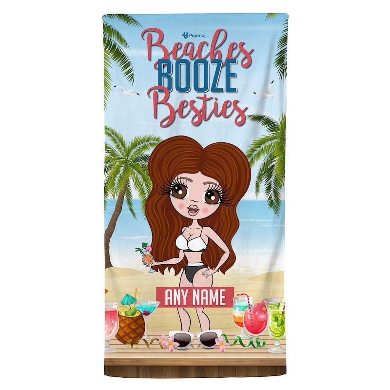 Womens Personalized Beaches, Booze & Besties Trip Beach Towel