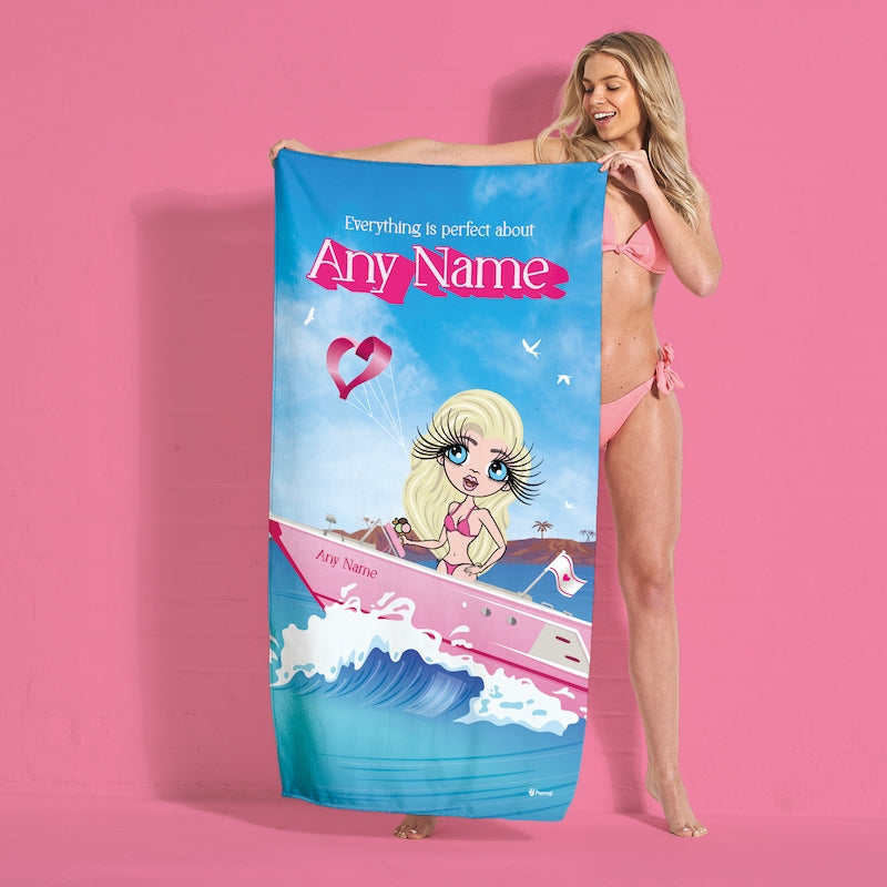Womens Personalized Pink Pleasure Cruise Beach Towel