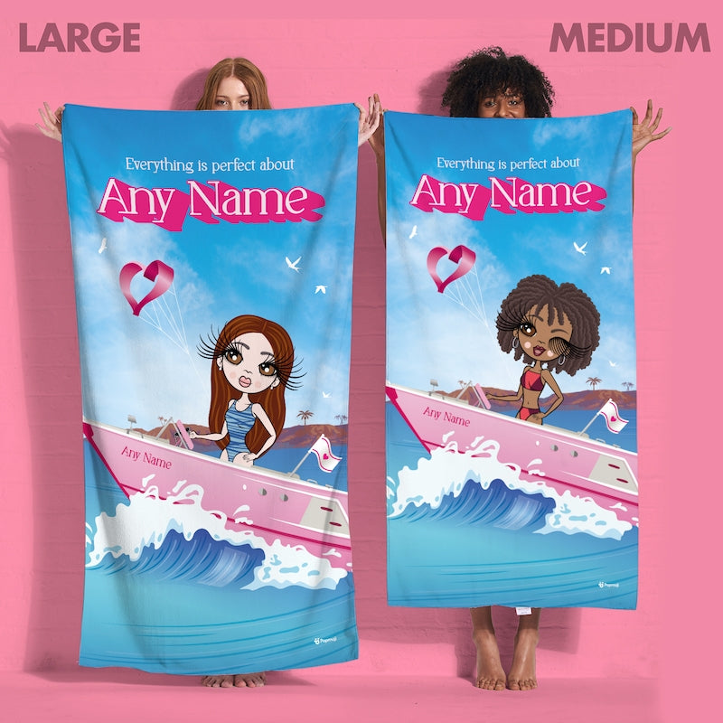 Womens Personalized Pink Pleasure Cruise Beach Towel