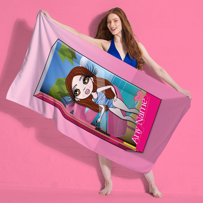 Womens Personalized Pink Doll Beach Towel