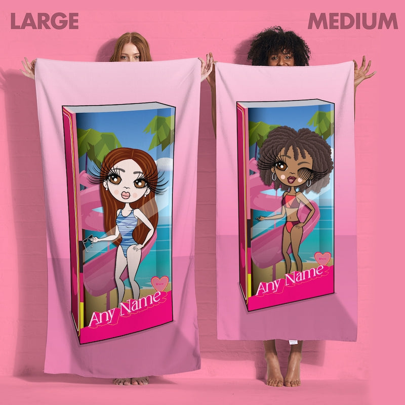 Womens Personalized Pink Doll Beach Towel