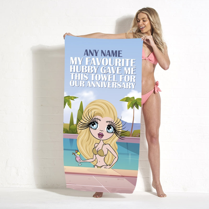Womens Personalized Favourite Hubby Anniversary Beach Towel