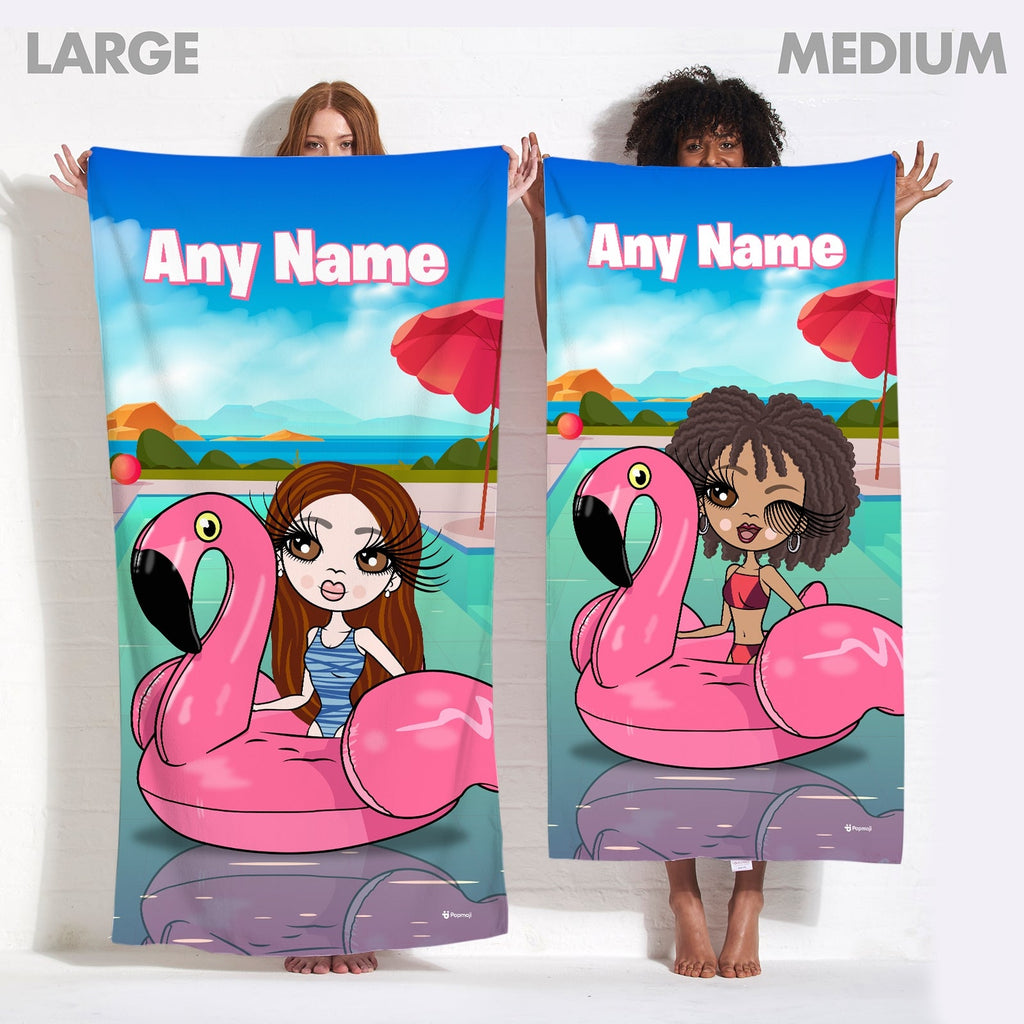 Womens Personalized Flamingo Float Beach Towel