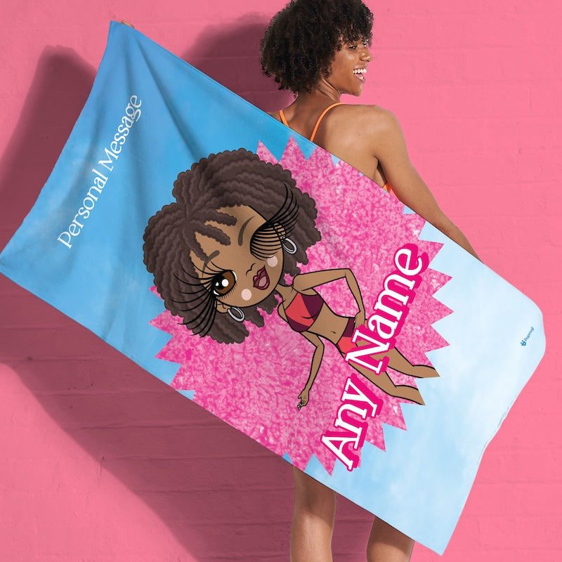 Womens Personalized Pink Star Burst Beach Towel