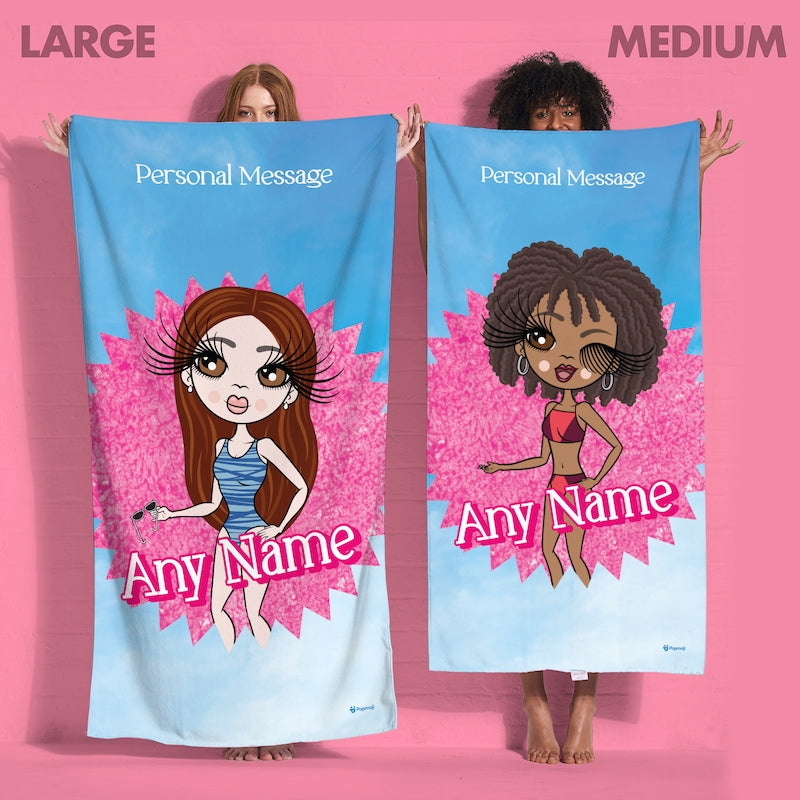 Womens Personalized Pink Star Burst Beach Towel