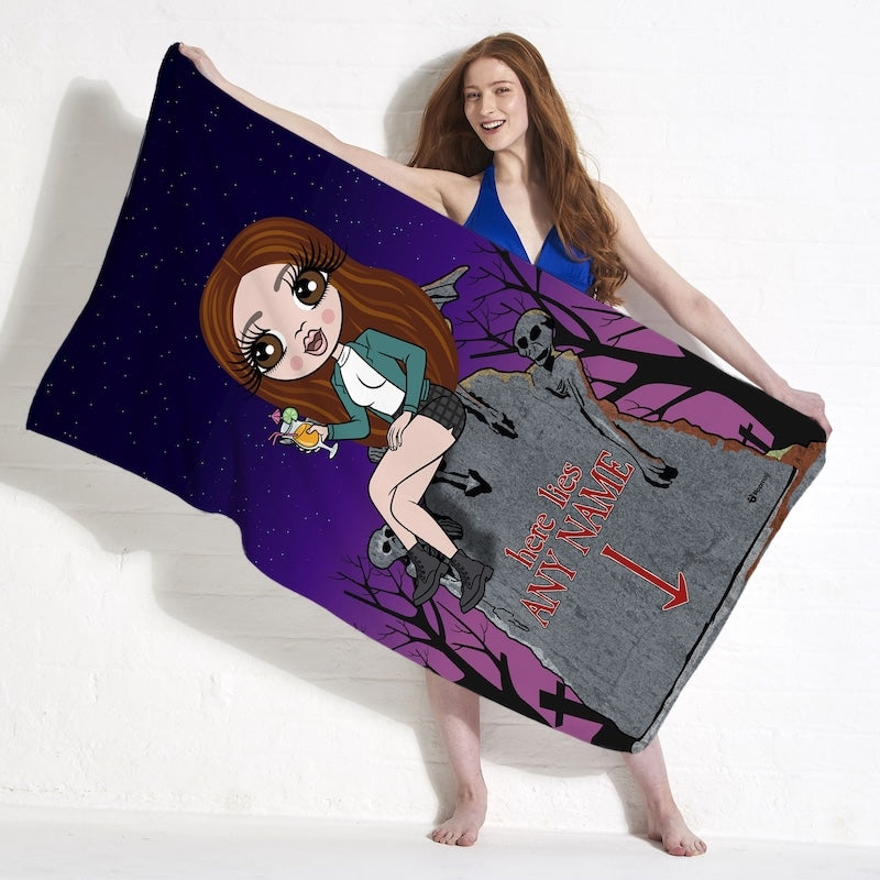 Womens Personalized Ghostly Grave Beach Towel