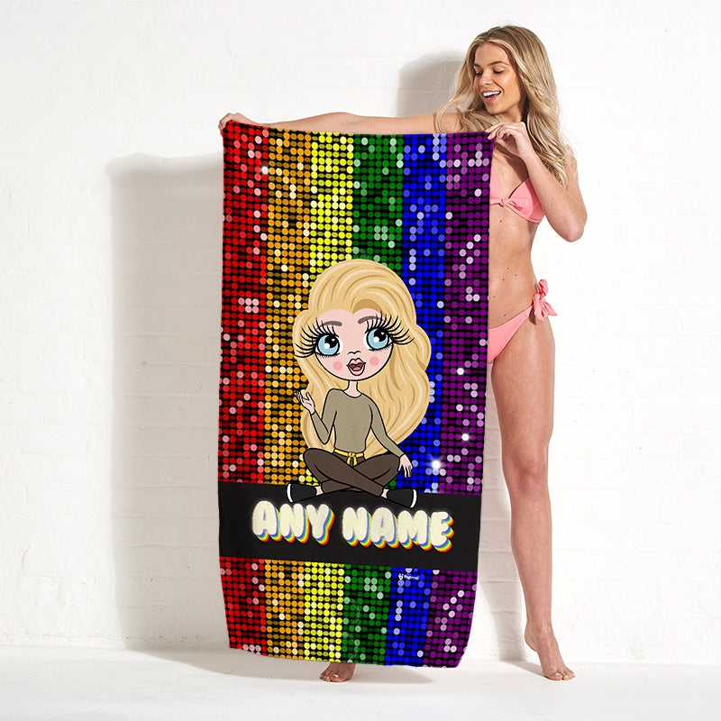 Womens Personalized Glitter Pride Flag Beach Towel