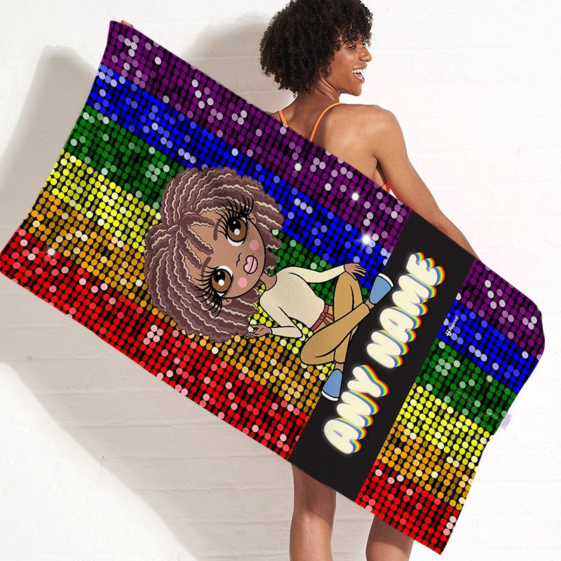 Womens Personalized Glitter Pride Flag Beach Towel