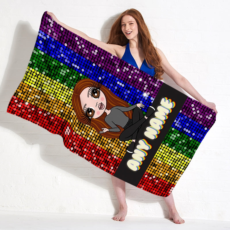 Womens Personalized Glitter Pride Flag Beach Towel