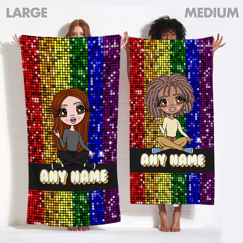 Womens Personalized Glitter Pride Flag Beach Towel
