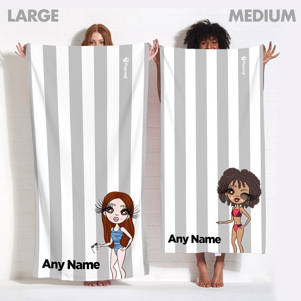Womens Personalized Grey Stripe Beach Towel
