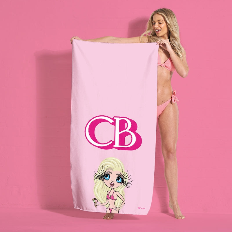 Womens Personalized Pink Initials Beach Towel