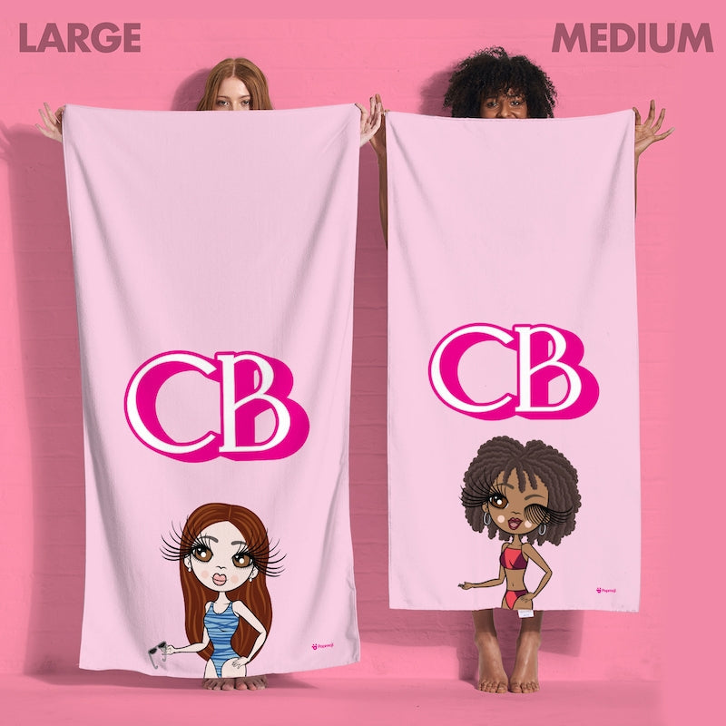 Womens Personalized Pink Initials Beach Towel