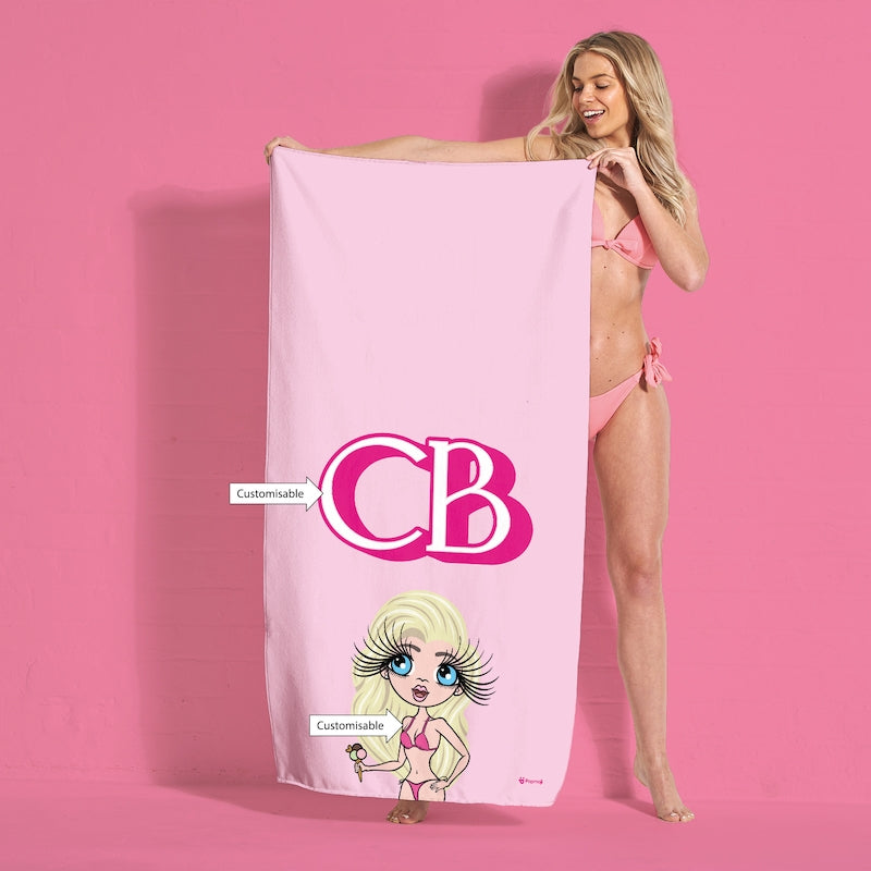 Womens Personalized Pink Initials Beach Towel