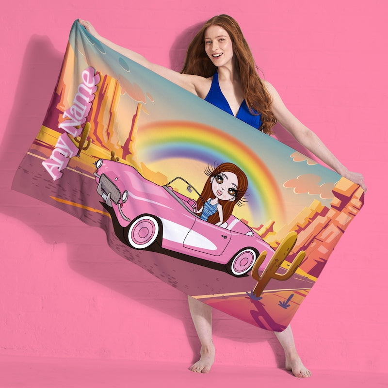 Womens Personalized Pink Car Beach Towel