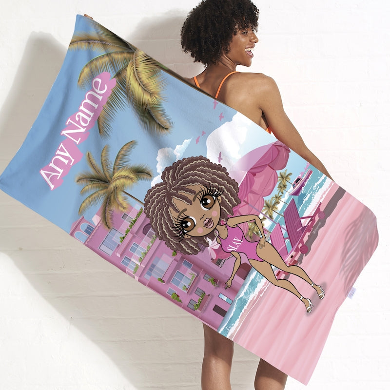 Womens Personalized Pink Seaside Beach Towel