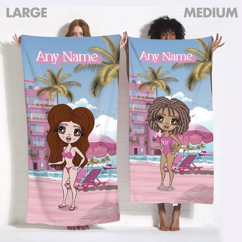 Womens Personalized Pink Seaside Beach Towel