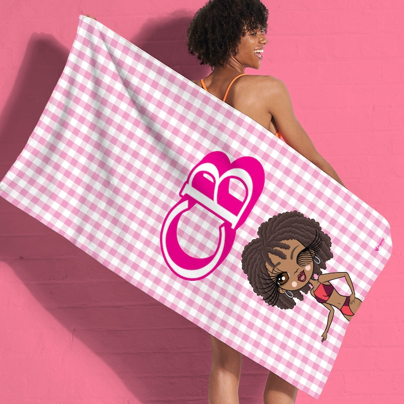 Womens Personalized Pink Tartan Beach Towel