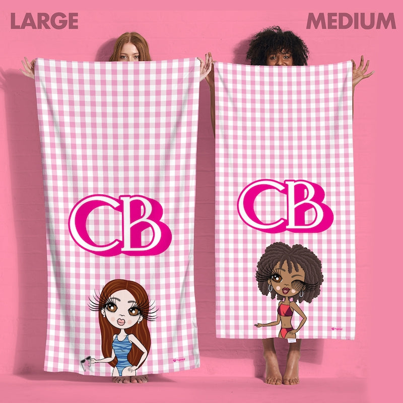 Womens Personalized Pink Tartan Beach Towel