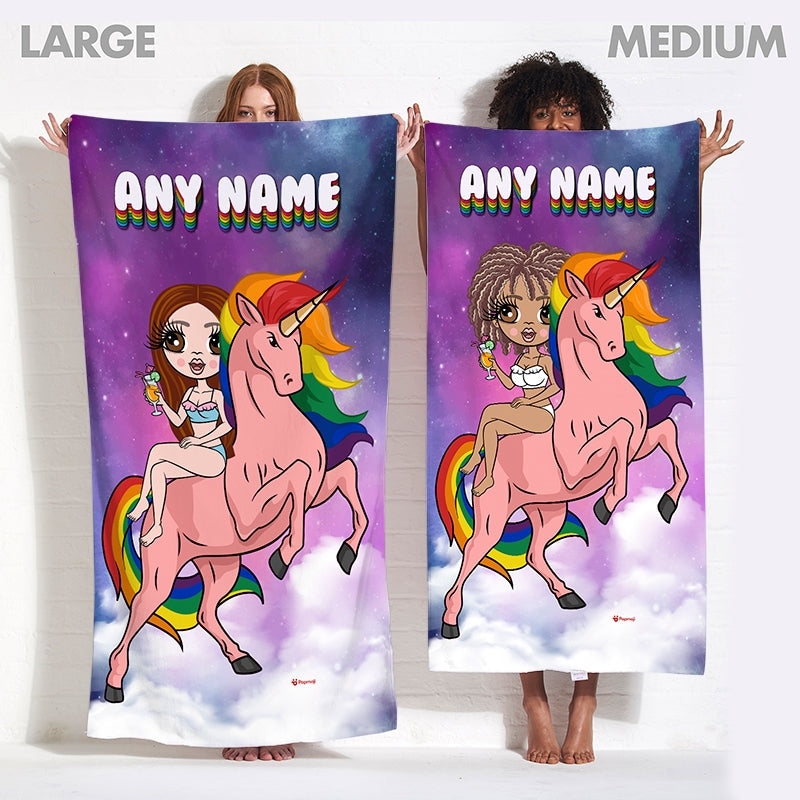Womens Personalized Rainbow Unicorn Beach Towel
