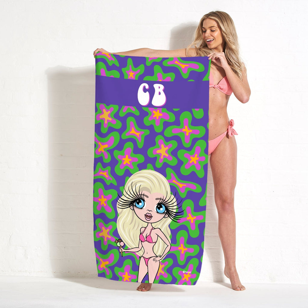 Womens Personalized Flower Power Beach Towel