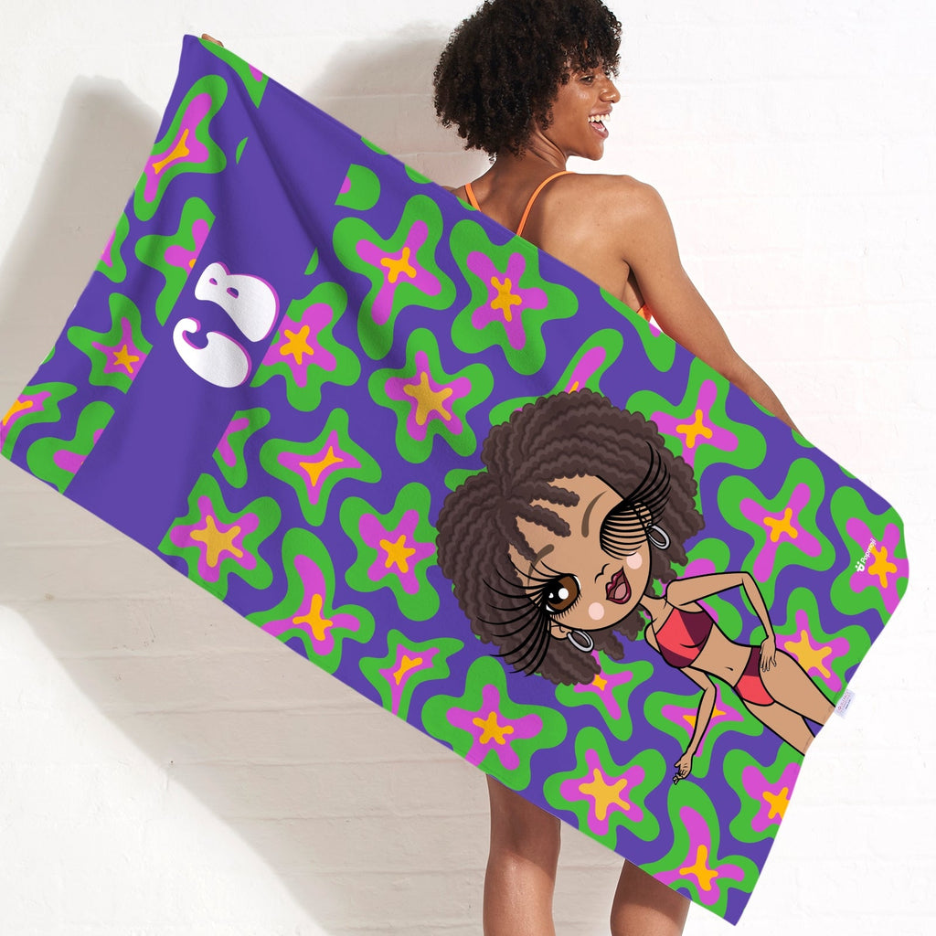 Womens Personalized Flower Power Beach Towel