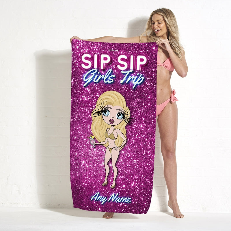 Womens Personalized Sip Sip Girls Trip Beach Towel