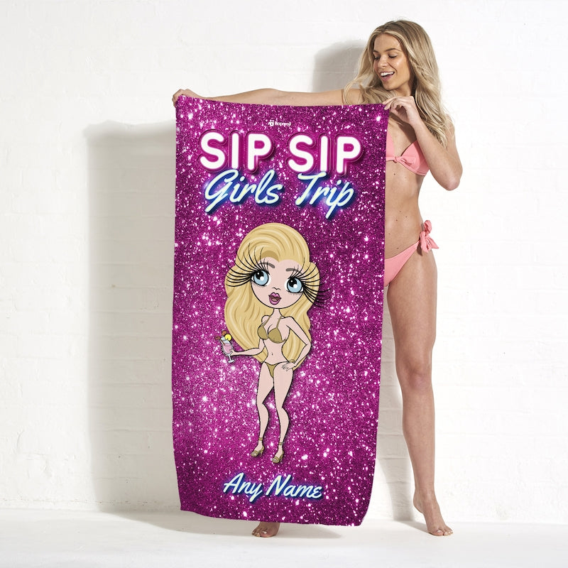 ClaireaBella Personalized Sip Sip Girls Trip Beach Towel - Image 4