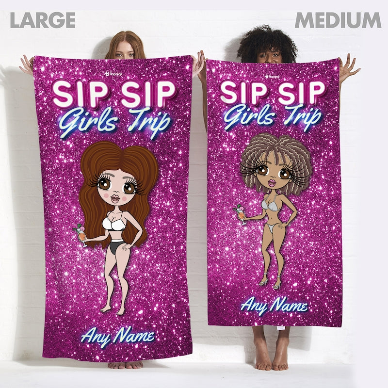 Womens Personalized Sip Sip Girls Trip Beach Towel