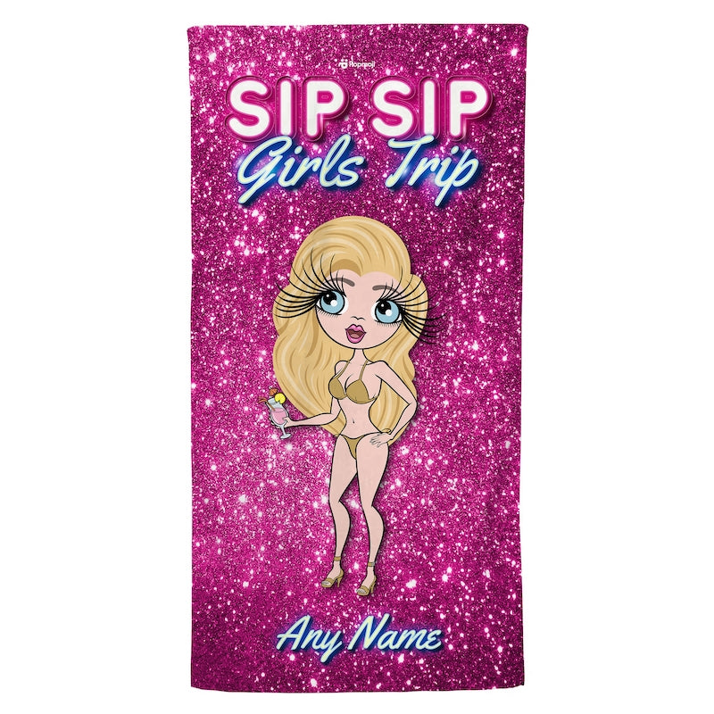 Womens Personalized Sip Sip Girls Trip Beach Towel