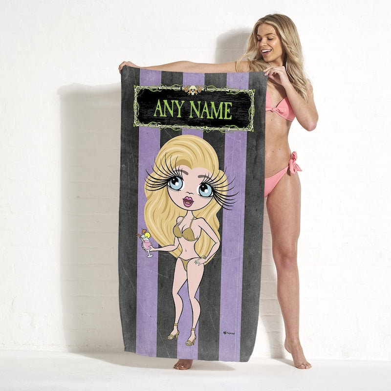 Womens Personalized Creepy Purple Stripes Beach Towel