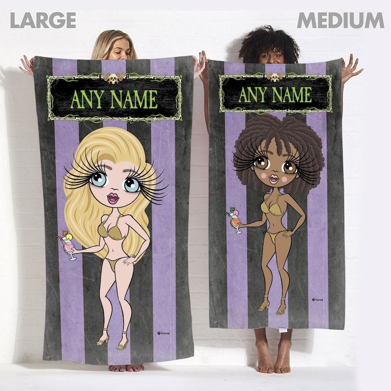 Womens Personalized Creepy Purple Stripes Beach Towel