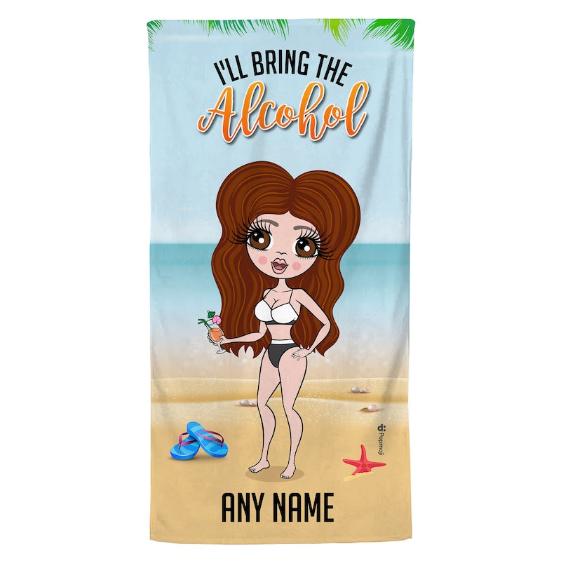Womens Personalized Tropical Girls Trip The Alcohol Beach Towel