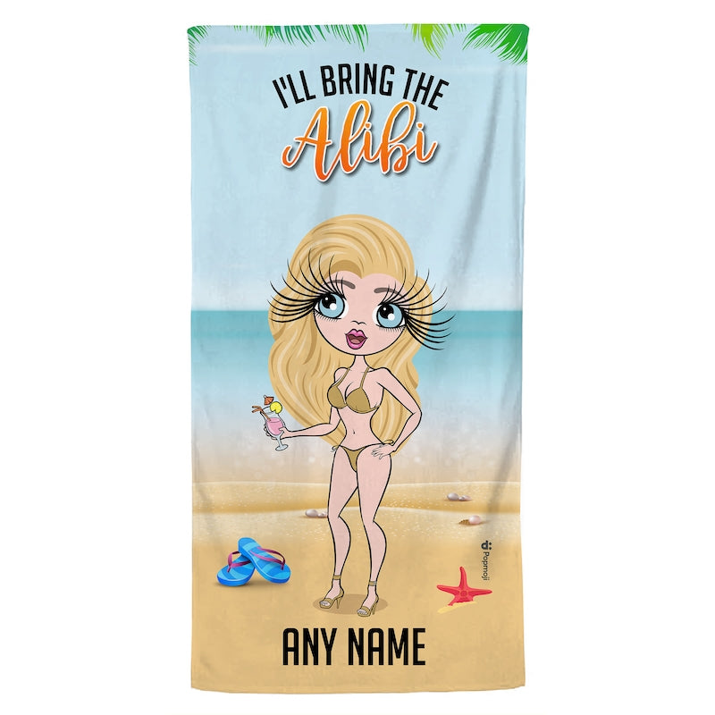 Womens Personalized Tropical Girls Trip The Alibi Beach Towel